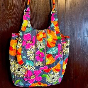 VERA BRADLEY Floral Pink Blue Orange Shoulder Bag Tote Purse Quilted NICE